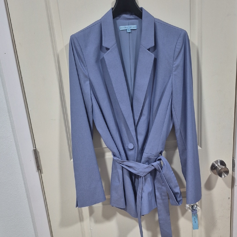 ANTONIO MELANI Dusty Blue Tie-Waist Blazer